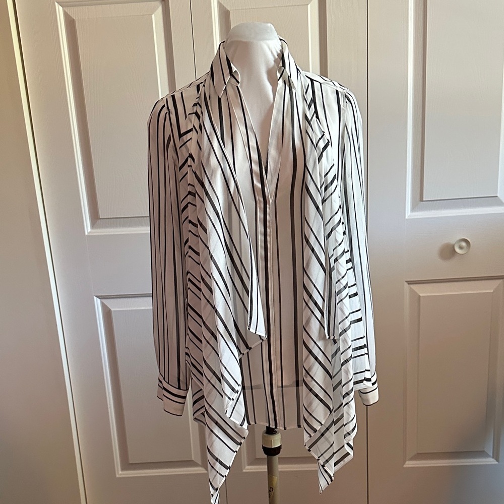 White House Black Market Black and White Striped Blouse